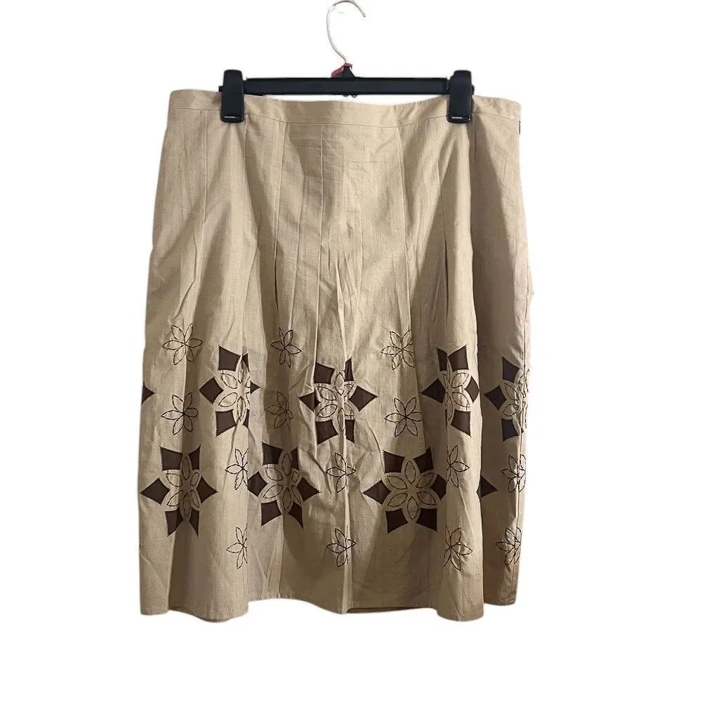 LOFT Womens Skirt 14 Tan Embroidered A-Line